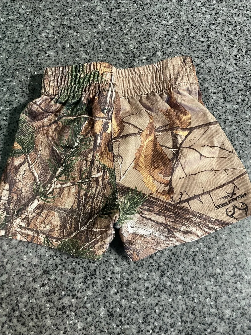 Under Armour Camo Athletic Shorts - Brown, Green with Orange Logo